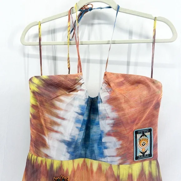 Alexis Roberta Tie Dye Tiered Halter Midi Dress Large Customized Boho Festival - Picture 4 of 7